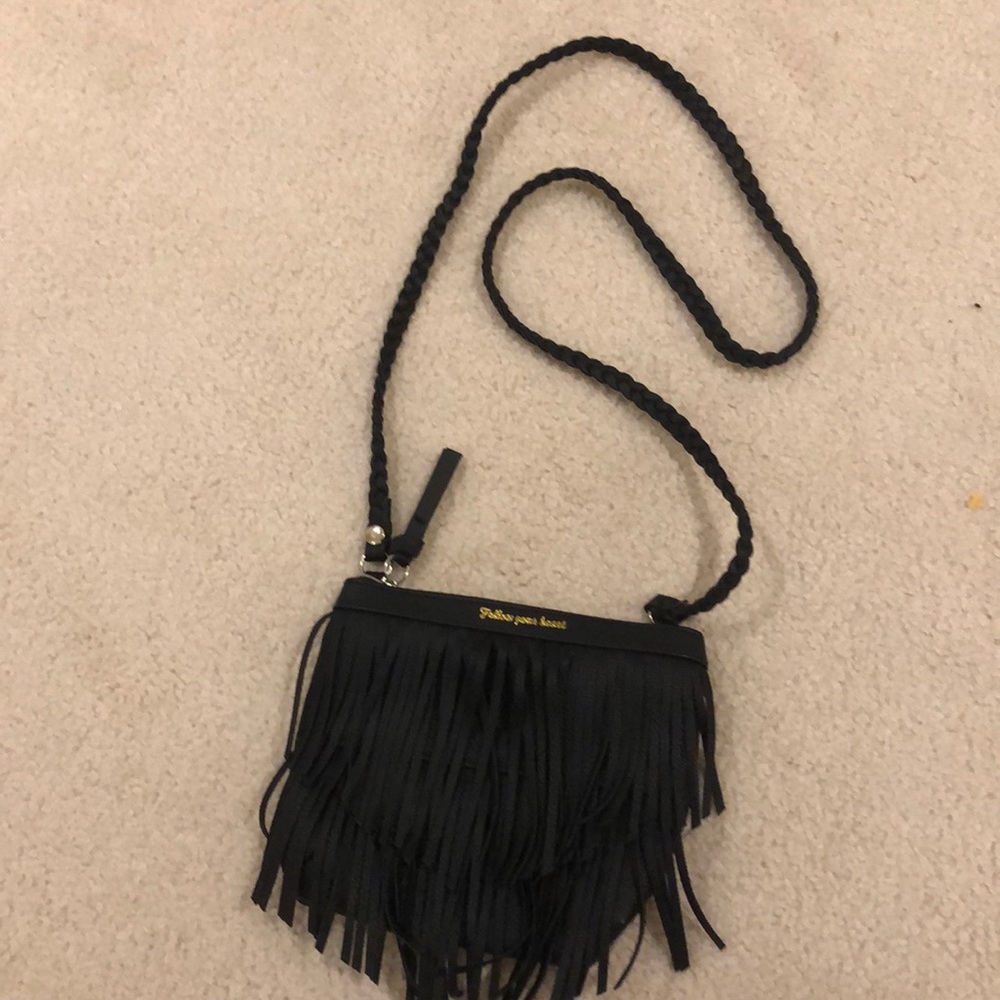 Black fringe follow your heart purse